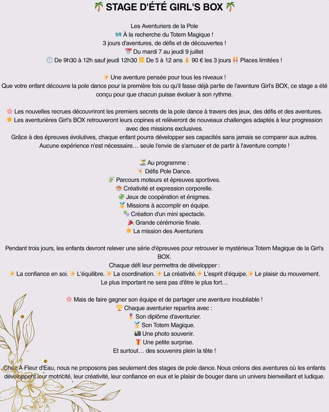 Stage d'été enfant Juillet 2026 - 2